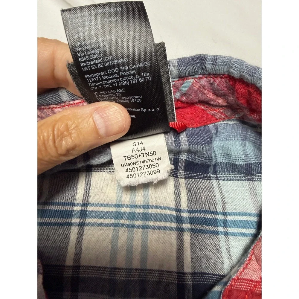 The North Face Men's Short Sleeve Button Up Shirt Large Blue Plaid Cotton Modal